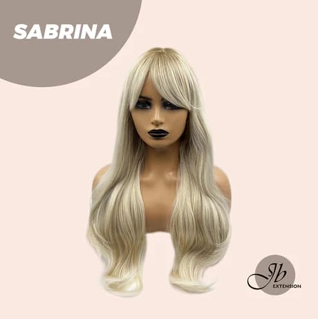 Miniatura 2 de SABRINA - Peluca rubia rizada con flequillo en capas, con raíces oscuras, rubio claro, para usar y llevar, pelucas de cabello largo sin pegamento