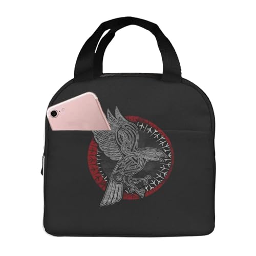 ASDCTYTKO Bolsa térmica térmica portátil para mujeres con patrón Viking Crow, bolsa de comida para picnic y comida para viajes, regalo de festival