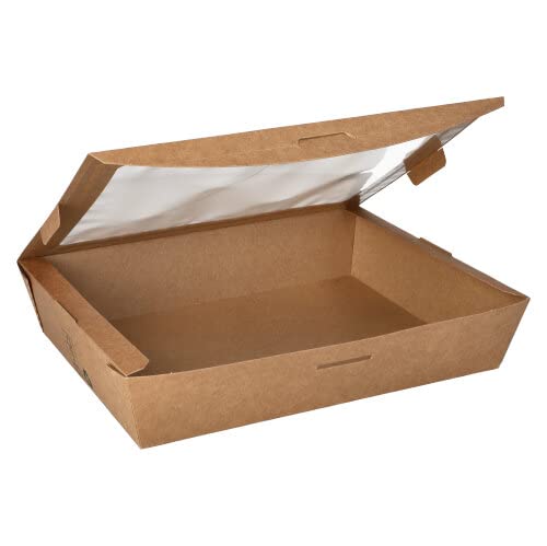 PAPSTAR 120 Feinkostboxen, Pappe mit Sichtfenster aus PLA Pure eckig 1500 ml 4,5 cm x 21 cm x 16 cm braun 100% Fair
