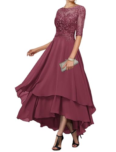 Geforsp Desert Rose Bohemian Mother of The Bride Dresses Beach Wedding Tea Length Half Sleeve Wedding Guest Dress Size 10