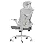 Magic Life Office Chair, Adjustable Desk Chair with Flip-up Armrest, Rebound Seat Cushion, Breathable Mesh High Back, Comfortable Lumbar Support, Movable Headrest 360° Rotation, White