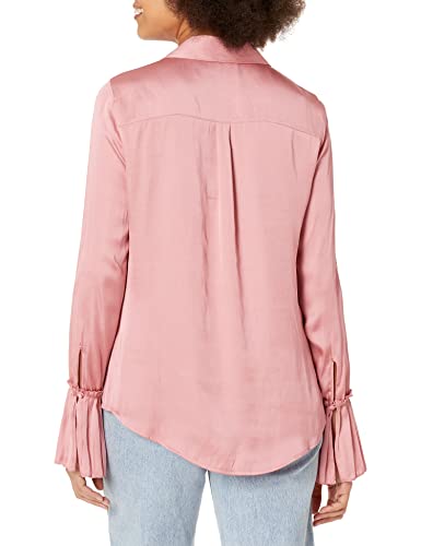 Paige Women's Abriana Shirt Long Button Down Blouse Pleated Sleeve Cuff In Lipstick Pink, Xl #TOP1