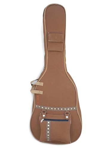 Image of The House of tara Cotton Canvas Fabric Acoustic Guitar Bag Cover for Men and Women | Modern Guitar Case | 100% Cotton Inner Lining | Adjustable Straps | Padded Protection | Zip Pocket | Khaki Brown