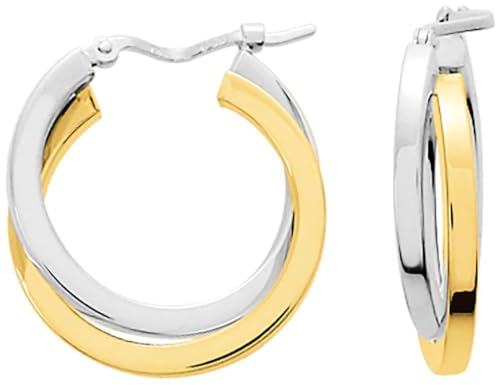 Pendientes Aros de Oro Blanco y Amarillo de 18k