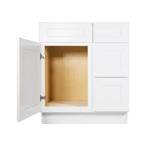 Image of Furinno Shaker Drawers Right Bath Vanity Cabinet Without Top, Ready to Assemble, 21 D x 30 W x 34.5 H, White