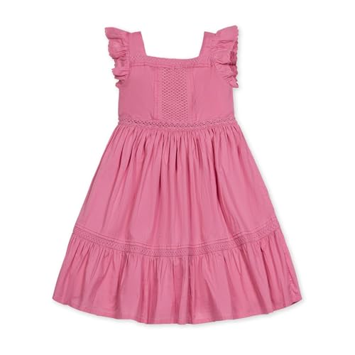 Hope & Henry Girls Organic Flutter Sleeve Tiered Maxi Dress with Crochet Trim 5 Deep Rose
