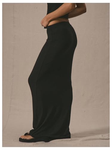 Floerns Women's Low Rise Long Skirts Stretchy Casual Pencil Maxi Skirt2