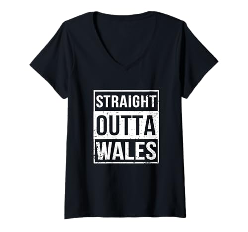 Mujer Vintage Funny Straight Outta Wales Cardiff UK Great Britain Camiseta Cuello V