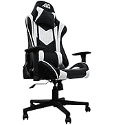 Alone Gaming Chair, White & Black, 26.4 x 26.4 x 48.8 inches (67 x 67 x 124 cm), e-sports Bucket Seat Shape, Detachable Headrests & Run