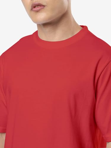Image of crazymonk Oversized Baggy Fit Drop Shoulder Half Sleeves Round Neck Solid Pure Cotton T-Shirt for Men