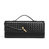 Evening Woven Clutch Purse for Women Casual Fashion Satchel Shoulder Handbag Vegan Leather Crossbody Bags Black