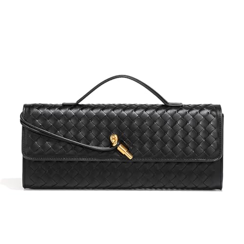 Bolsa clutch de tecido noturno para mulheres, casual, moda, bolsa de ombro, bolsa tiracolo de couro vegano, Preto, Medium