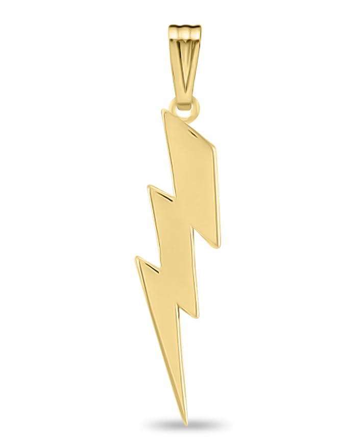 GoldsSolid Lightning Bolt Pendant, 1/20 14K Yellow Gold, 1.5 Inch Length, Solid Thunderbolt Charm for Men and Women, USA Crafted