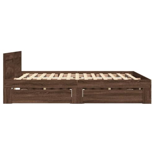 vidaXL Bettgestell, Bett mit Kopfteil, Bettrahmen mit Lattenrost, Doppelbett Schlafzimmerbett mit Stauraum, Braun Eichen-Optik 140x200cm Holzwerkstoff