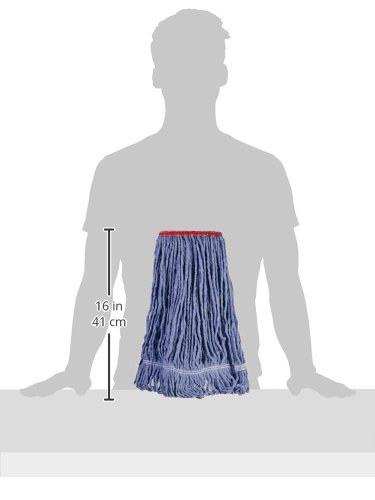 Amazon Basics Loop-End Synthetic Commercial String Mop Head, 1.25 Inch Headband, Medium, Blue, 6-Pack