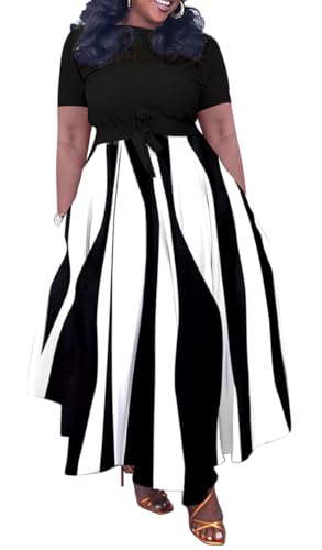 Image of BFFBABY Plus Size Dress A Line Dresses for Women Summer Long Dresses with Sleeve Casual Belted