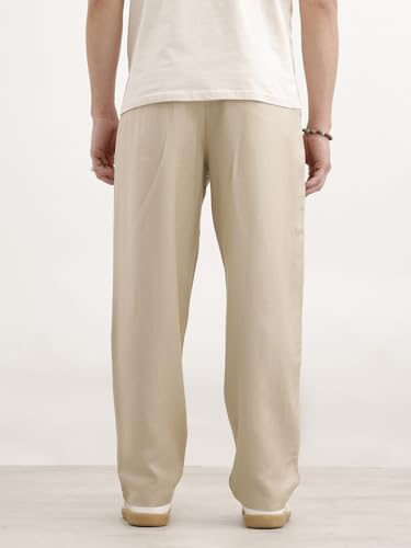 Image of WROGN Men's Linen Blend Trousers | Solid Design | Loose Fit
