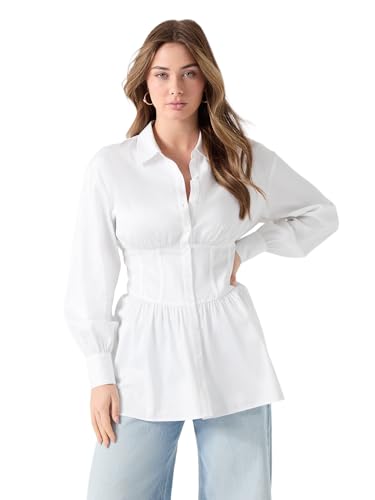 Amazon.com: Guess Womens Long Sleeve Lori Corset Shirt Top, Pure