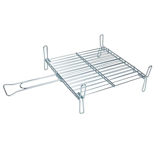 Tradineur - Parrilla Doble, Rejilla de Acero para Barbacoa, Grill portátil con Patas, asado de Pescado, Carne, Ideal para jardín, Camping, Fabricada en España, 40 x 40 cm