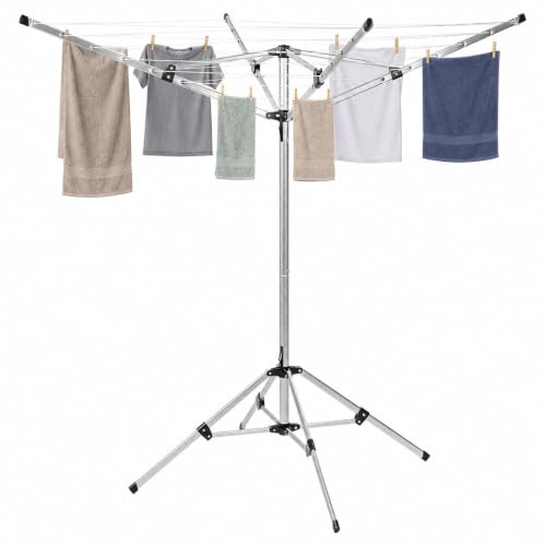 Livhome Clothes Airer 4 Arm Clothes Drying Rack 20m Washing Line Portable Foldable Freestanding Umbrella Style Clothes Line Aluminium Alloy Indoor Outdoor Laundry Drying Stand