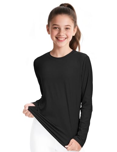 Auranso Girls Long Sleeve Shirts Quick Dry Athletic Shirts Kids Basic Tees Workout Yoga Tops Active Clothes for Teens2