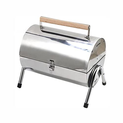KWMAEEUID Barbacoa de carbón de Barril de Acero Inoxidable portátil para Acampar Parrilla de Mesa de tamaño Compacto y Caja de Fuego Lateral para jardín, Camping, Picnic, Fiesta, Viajes