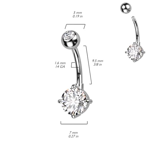 Pierced Owl 14GA ASTM F-136 Implant Grade Titanium Prong Set CZ Crystal Belly Button Ring2