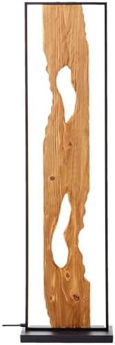 Detailansicht des praktischen Fußschalters und des stabilen Holz-Metall-Sockels der Standleuchte.