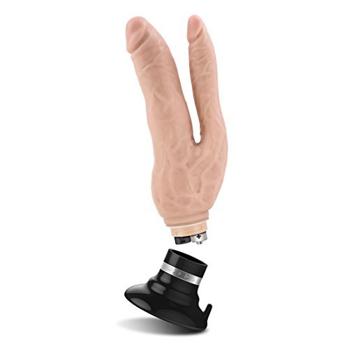 Blush Double Penetration Real Feel Life Like Realistic Vibrating Suction Cup Multi Speed 9 Inch Total Length Dildo Vibrator - Vanilla Beige #TOP5