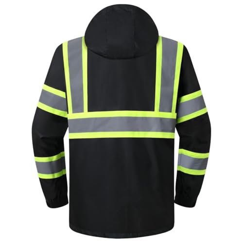 Image of JKSafety Hi Vis Rain Jacket for Men Women Safety Rain Gear Black XL