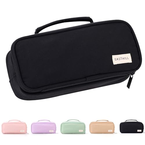 Image of EASTHILL Large Capacity Pencil Case Pen Pouch Organizer Canvas Pencil Bag with Handle School Supplies for Teen Girls-Black