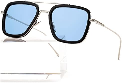 AIEYEZO Tony Stark Sunglasses Vintage Square Metal Frame Eyeglasses for Men Women - Iron Man and Edith Sun Glasses