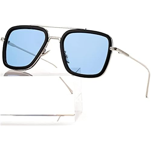 AIEYEZO Tony Stark Sunglasses Vintage Square Metal Frame Eyeglasses for Men Women - Iron Man and Edith Sun Glasses