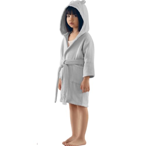 CRETUAO Albornoz con Capucha para niños Albornoz de Toalla Albornoz de Toalla 100% algodón niños y niñas Pijama Suave y Bonito para niños,Gris,S