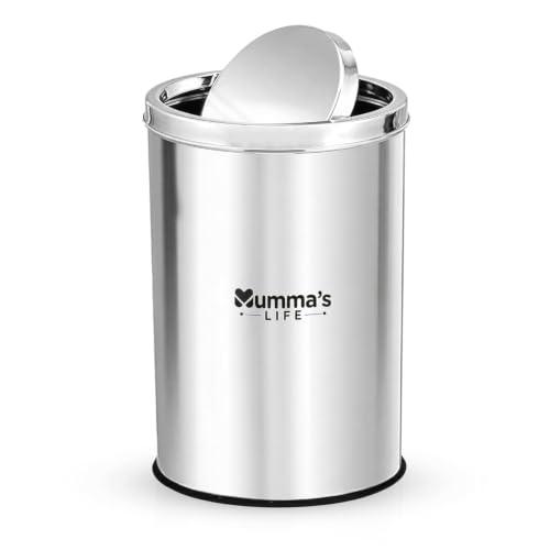 Image of Mumma's LIFE 10L Dustbin for Kitchen with Lid | Stainless Steel Swing Lid Trash Can | Steel Trash Can for Home & Office | Dustbin for Bathroom, Bedroom & Washroom (8x12 Inch)
