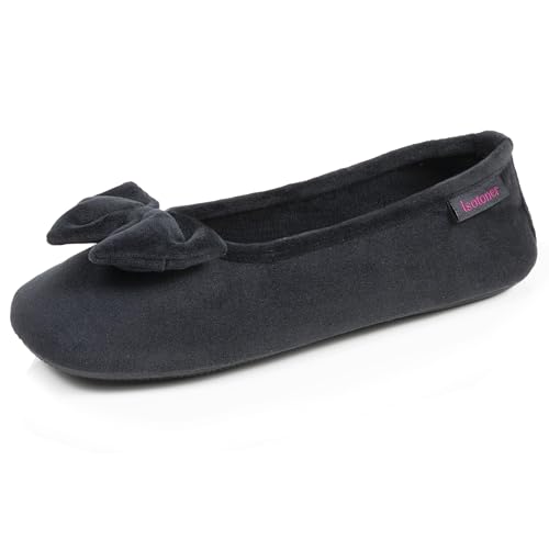 Isotoner Chaussons pantoufles Ballerines femme semelle ultra-souple, confortables, semelle à mémoire de forme, 39/40 EU, noir