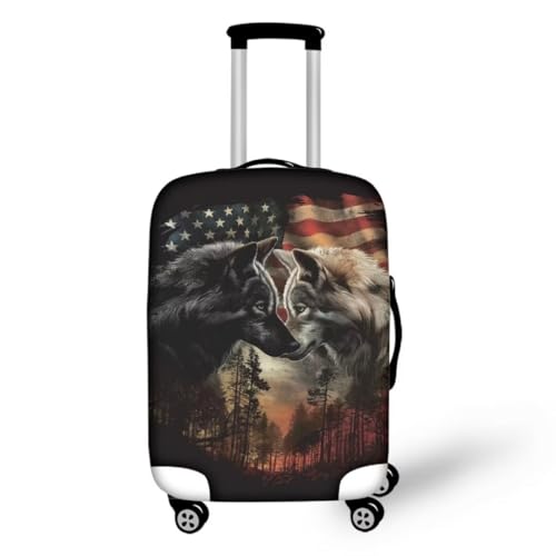 Image of Mumeson Wolf American Flag Suitcase Cover - Durable Spandex Luggage Protector, Washable, Fits 18-21 Inch Cases