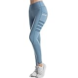 COTOP Leggings de Yoga Pantalones Deportivos, Pantalones Deportivos de Cintura Alta para Correr Elásticos y Transpirables con Bolsillos Laterales para Mujeres (Azul, L, l)