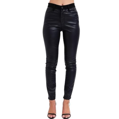 Judy Blue High Waist Faux Leather & Denim Skinny Pants - Women's Trendy Black Skinny Jeans with PU Leather Finish - 88810