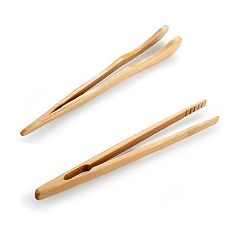 IRYNA Bamboo Toaster Tongs, 7 Inch Long Cover