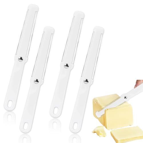 TUONYIS 4 Pièces Trancheur Manuel à Fromage Plastique Coupe-Fromage avec Poignée Souple, Trancheur à Fromage avec fil de Coupe Ustensile de Cuisine pour Bloc de Fromage (Blanc)