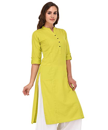 Image of Pistaa's Women's Cotton Relaxed Fit Straight Solid Kurta With Two Patch Pockets