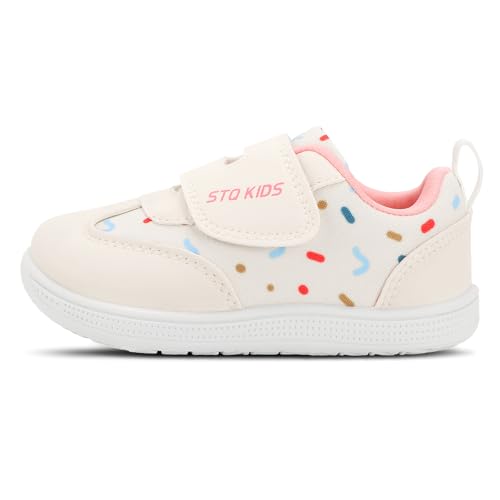 STQ KIDS Barfussschuhe Kinder Breite Leicht Turnschuhe Mädchen Barfußschuhe Kleinkind Sneaker Kinderschuhe Sportschuhe Draußen Schuhe Beige Weiß 24 EU/T7 Weit