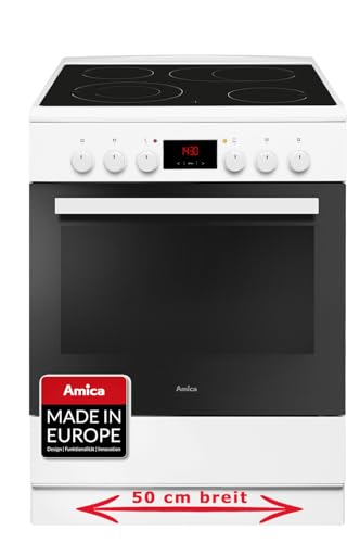 Amica 913 001 Weiß 60cm Standherd Timer Heißluft Glaskeramik Kochfeld Teleskopauszüge
