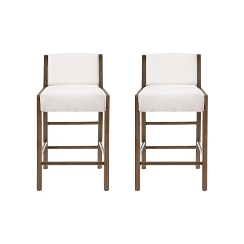 Christopher Knight Home Mono Set de 2 Butacos de Barra de 26.5" de Altura de Mostrador, Butacos Tapizados en Tela con Reposapiés, Butacos de Madera de Caucho, Sillas Modernas sin Brazos para Cocina, Nogal+Blanco miniatura 4