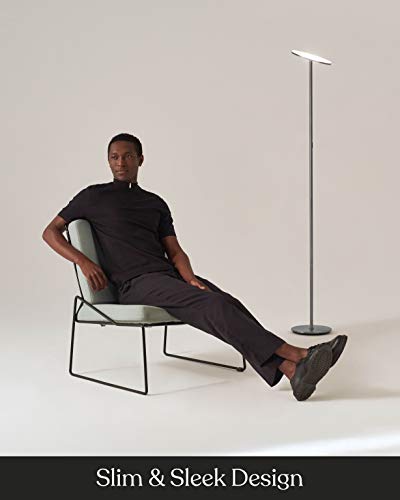 Brightech Sky Led Floor Lamp, Torchiere Super Bright Floor Lamp For Living Rooms & Offices - Dimmable, Tall Standing Lamp For Bedroom Reading - Brushed Nickel #TOP3