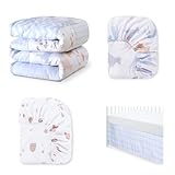 Mini Crib Bedding Set with Cow - 4pcs Polyester Quick Dry, Breathable Baby Crib Bedding Set for Newborn, Infants, Including Quilt, Two Matching Crib Sheet, Crib Skirts, Barnyard Western Nursery Decor