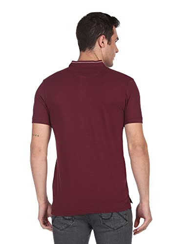 Arrow Men Red Mandarin Collar Textured Polo Shirt