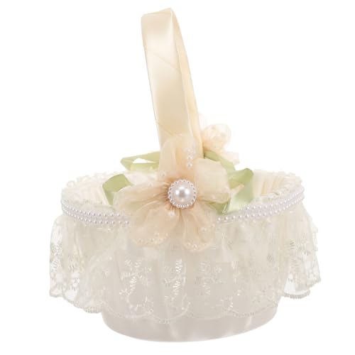 JECOMPRIS Elegant Lace Flower Girl Basket Delicate Wedding Flower Holder for Ceremony Versatile Storage Basket for Petals and Treats Adds Charm to Any Wedding Setting