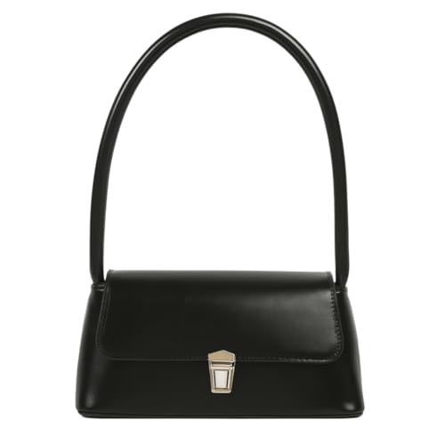 Base'ic Bolsa baguete feminina de couro PU – Bolsa de ombro pequena elegante com fecho de trava para uso diário e casual, Preto, Small